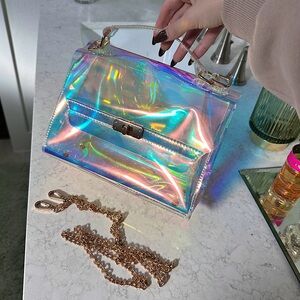 AKIRA Iridescent clear rainbow top handle bag Y2K